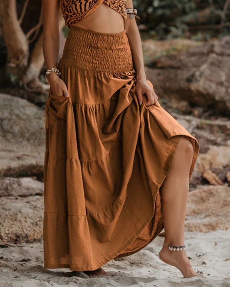 Femmes Jupe Évasé Occasionnel Maxi Taille Basse Jupes Uni Froncé Micro-Élastique Vacances Rue Noir Blanche Jaune Vert Véronèse Automne Coton de 2025 ? $22.99 –P14