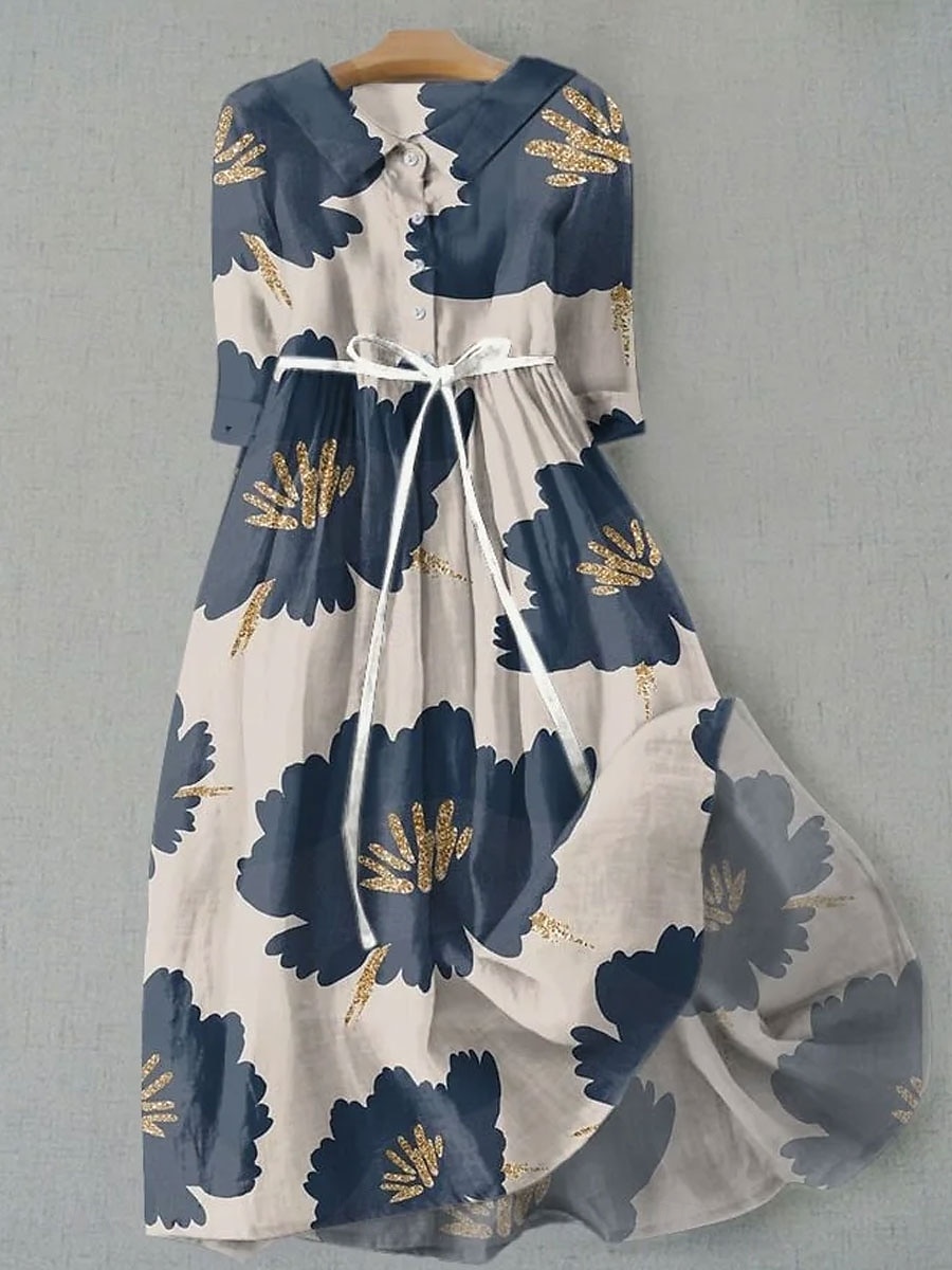 Damen Midikleid Shiftkleid Lässig Täglich Normale Passform Blumen Grafik Halbarm Hemdkragen Gelb Rosa Rosa Blau Sommer Frühling 2025 - $37.99 –P4