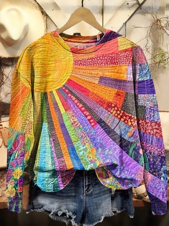 Pentru femei Hanorac pulover Floral Grafic Geometric Casual Manșon Lung Stil Nautic Topuri obișnuite Casă Stradă Zilnice Imprimeu Galben Albastru piscină Mov Portocaliu Maro Vară Primăvară Toamn 2025 - $27.99 –P4