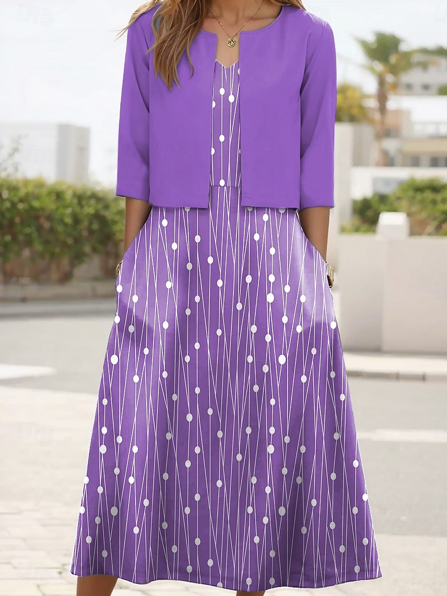 Women's Dress Set Midi Dress A Line Dress Party Cocktail Floral Print Half Sleeve V Neck Wedding Guest Daily Pink Green Gray Summer Spring Loose Fit 2025 - $36.99 –P5