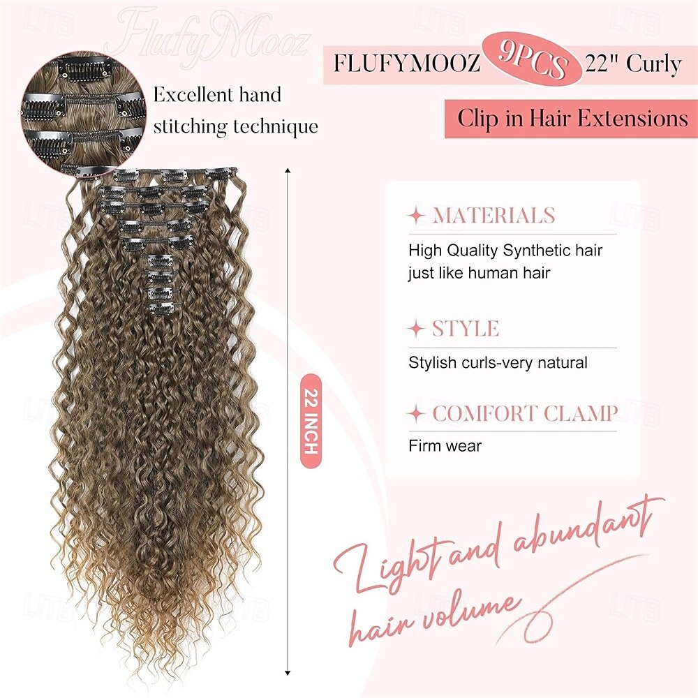 9PCS Clip in Hair Extensions 22 Inch Curly Hair Extension Long Soft Synthetic Hairpieces for Women 2026 - $28.99 –P5