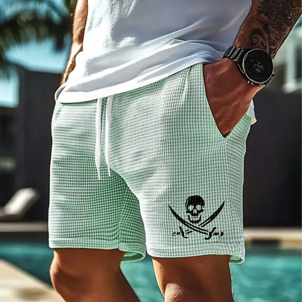 Homens Caveiras Pirata Calções Waffle Shorts de moletom Shorts casuais Cintura Média Moda Casual Férias Corrida Dar certo Cintura elástica com cordão Shorts com bolsos Designer Roupa de 2025 por $21.99 –P5