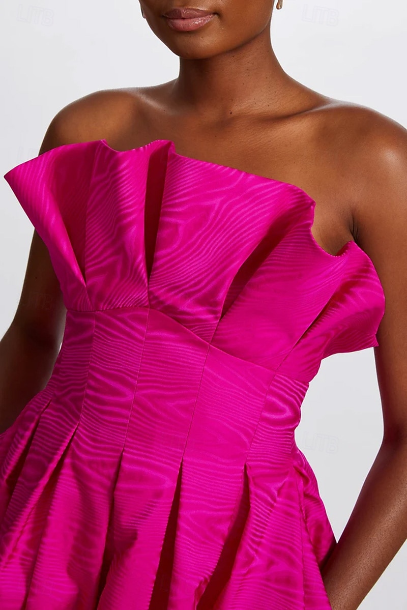 Moire A-Lijn Cocktaillabel Elegant Jurk Formele Semi Formele Bruiloft Tea Lengte Midi Lengte Mouwloos Strapless Satin Ruffles met Zakjes 2025 - $149.99 –P2