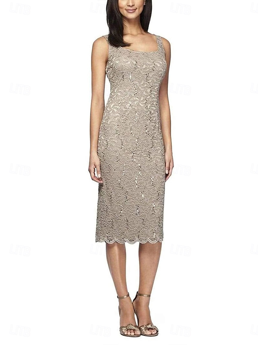 Two Piece Dress Sets Mother of the Bride Dress Elegant Square Neck Knee Length Lace 3/4 Length Sleeve with Lace 2025 - $119.99 –P2