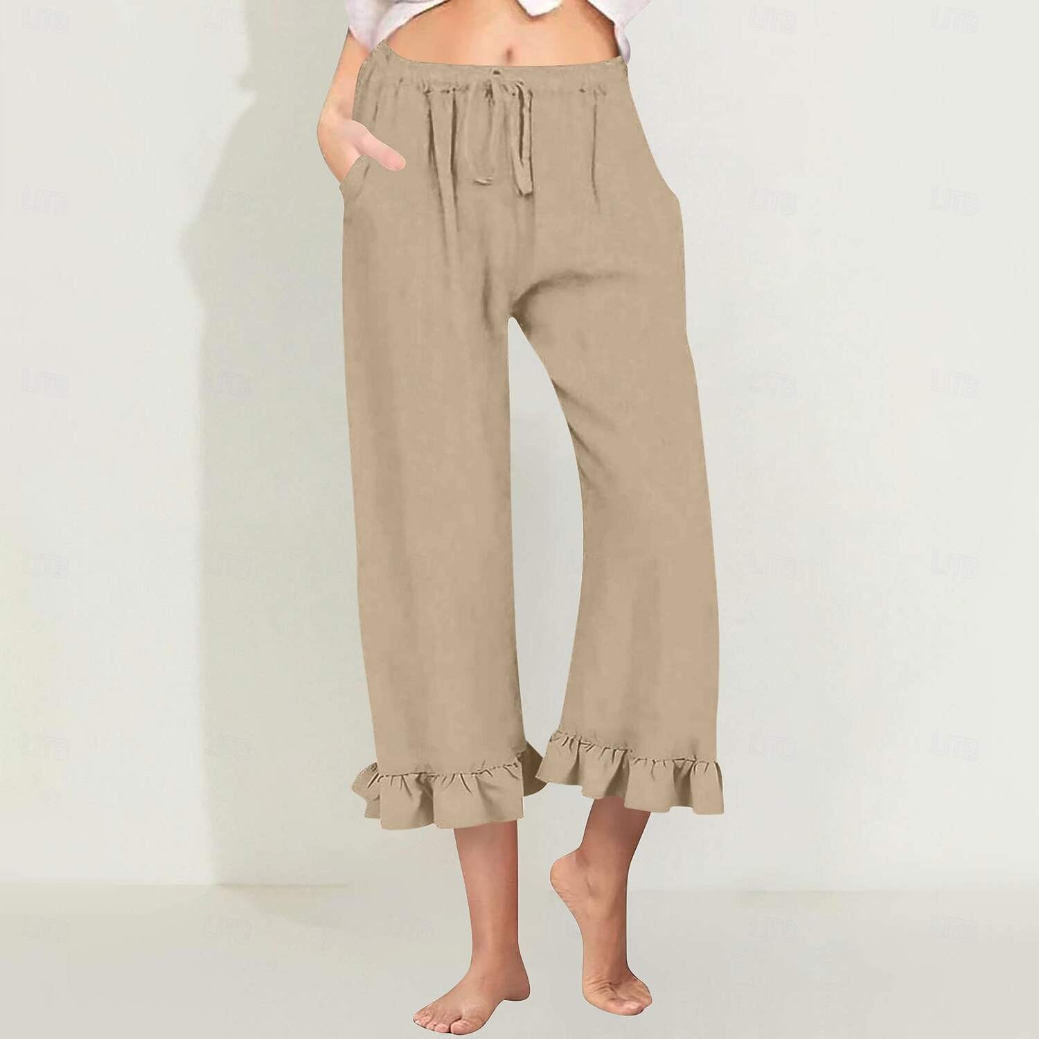 Dam EU / US-storlek caprishorts Mode Ledigt Kapris Naturlig Solid färg Plisserad Ficka Trendig Mateial som andas Bekväm Sport Microelastisk Ledigt Dagliga kläder Vin Svart Vit Grön Vår, Höst, Vinter 2025 - $20.99 –P5