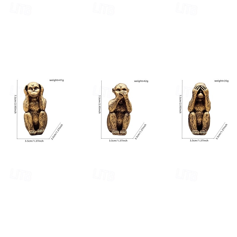 Tři figurky moudrých opic, které nevidí zlo, neslyší zlo, nemluví zlo, jsou pryskyřičnými dekoracemi na stůl do domácnosti, kanceláře a na police. 2026 - $14.49 –P2
