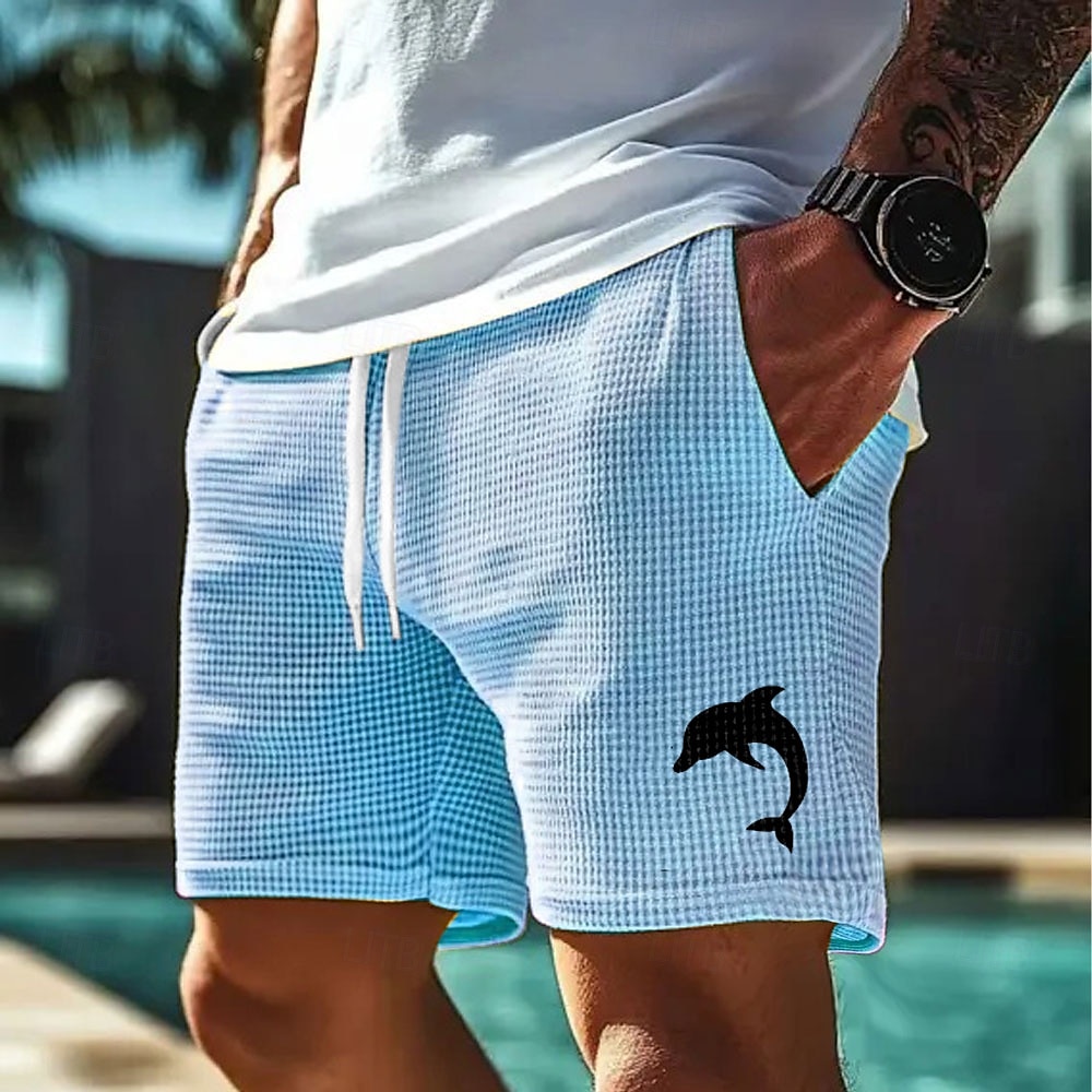 Herren Delfin Meeresbewohner Waffel-Shorts Sweat-Shorts Freizeitshorts Mittlere Taille Modisch lässig Urlaub Joggen Trainieren Elastischer Kordelzug in der Taille Shorts mit Taschen Designer 2025 - $21.99 –P2