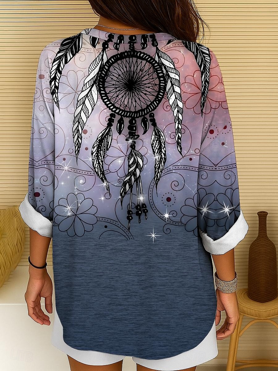 Damenbluse Langarm Tunika Tops Graphic Bohemia Vintage Tropical V-Ausschnitt Reguläre Tops Tägliche Urlaub Strandbekleidung Druck Blau Lila Braun Grün Sommer Frühling 2025 - $24.99 –P2