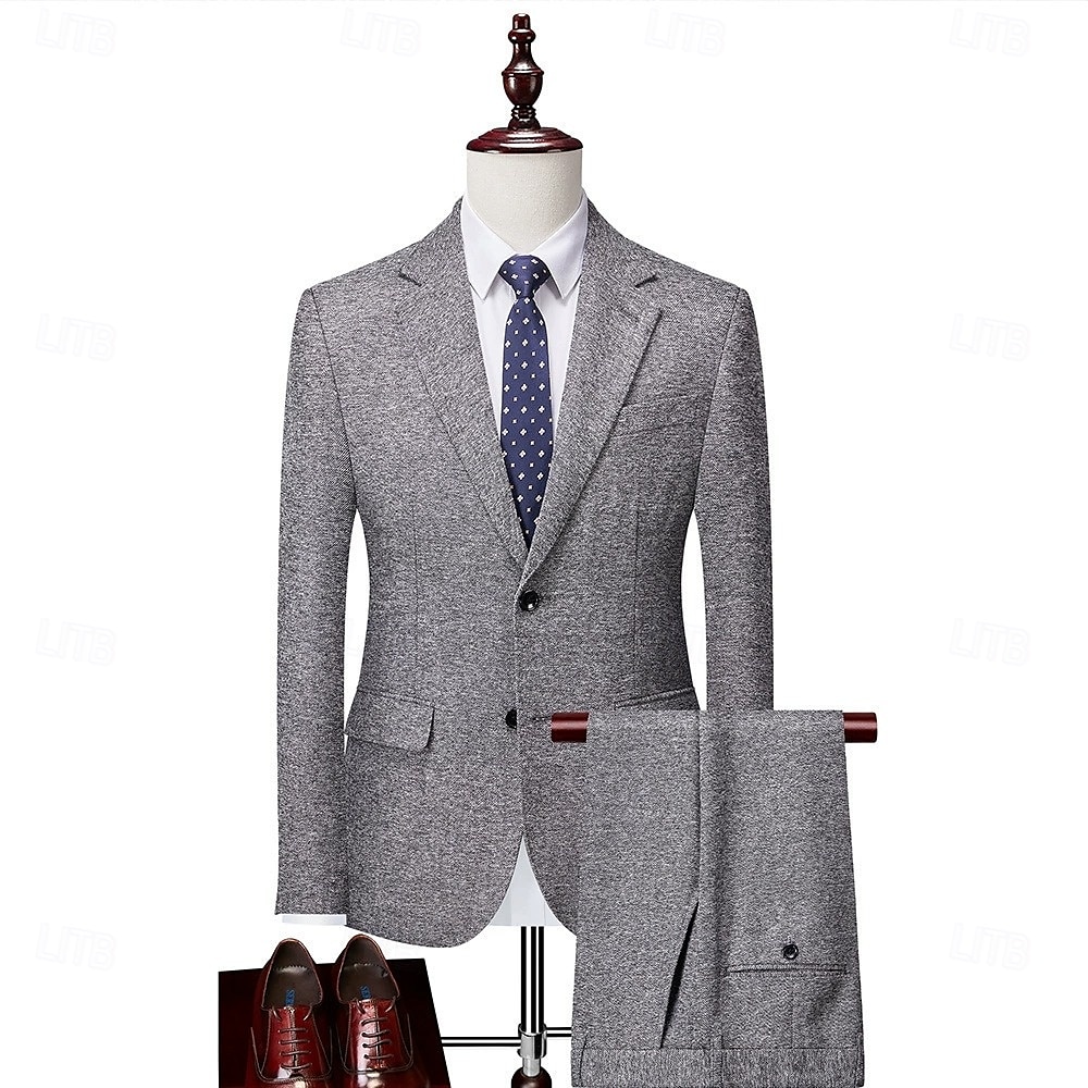 heren wollen tweed pakken bruiloft zakelijk visgraat pakken bruin grijs retro formeel op maat 3-delig enkelrijs tweeknoops 2025 - $159.99 –P4