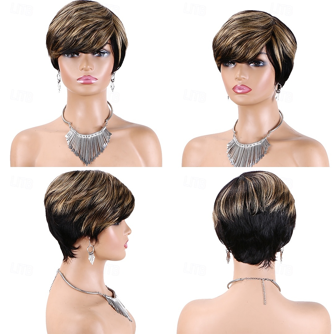 Perruques coupe lutin pour femmes, perruque courte en cheveux humains avec frange, perruque coupe lutin en couches, perruque brésilienne en cheveux humains entièrement fabriquée à la machine de 2026 ? $43.99 –P7