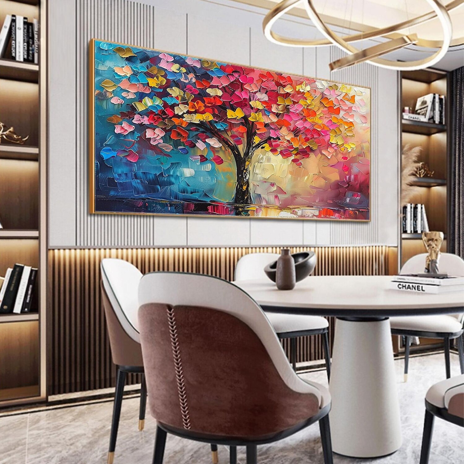 Peinture à l'huile d'arbre colorée originale faite à la main sur toile, art mural abstrait de paysage d'arbre pour la décoration intérieure avec cadre tendu sans cadre intérieur de 2025 ? $183.99 –P5