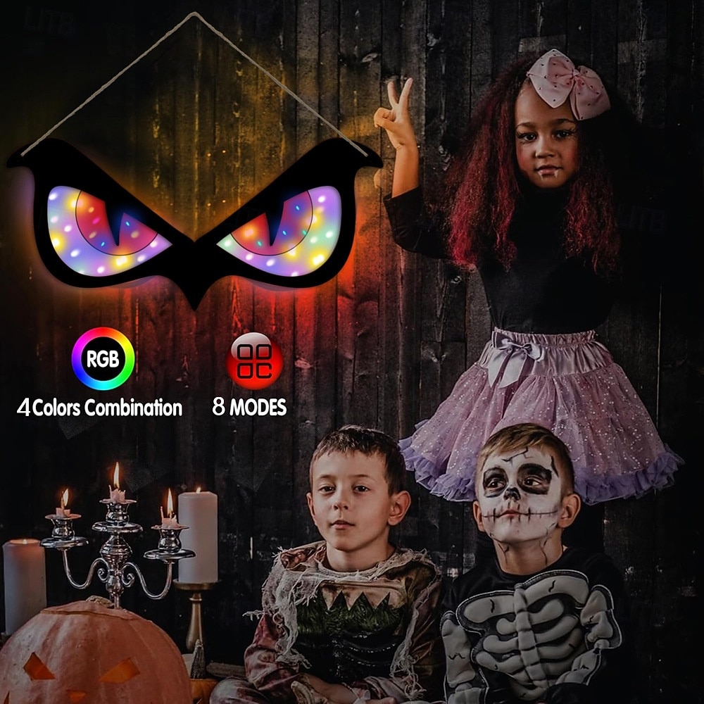Halloween Decorations Spooky Eyes Lights, 20 Inch Large Wooden Halloween Window Eye Lights with 7 Color Modes and USB/Battery Operated for Home, Wall, Window, Trees Halloween Décor 2026 - $27.99 –P29