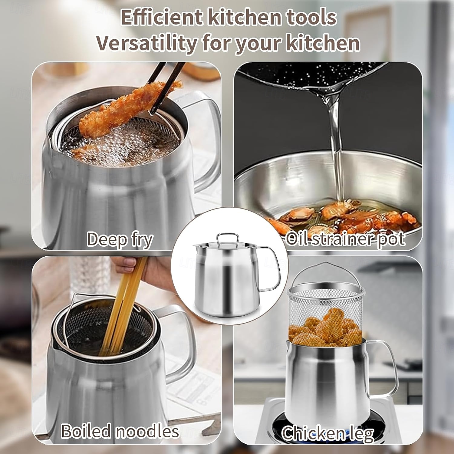 Panela de óleo de aço inoxidável 304 de 1,5 l/2 l com filtro, recipiente de gordura essencial para fritura profunda, filtro de óleo versátil de grande capacidade e multifuncional para fritar, ferver e de 2025 por $33.99 –P11