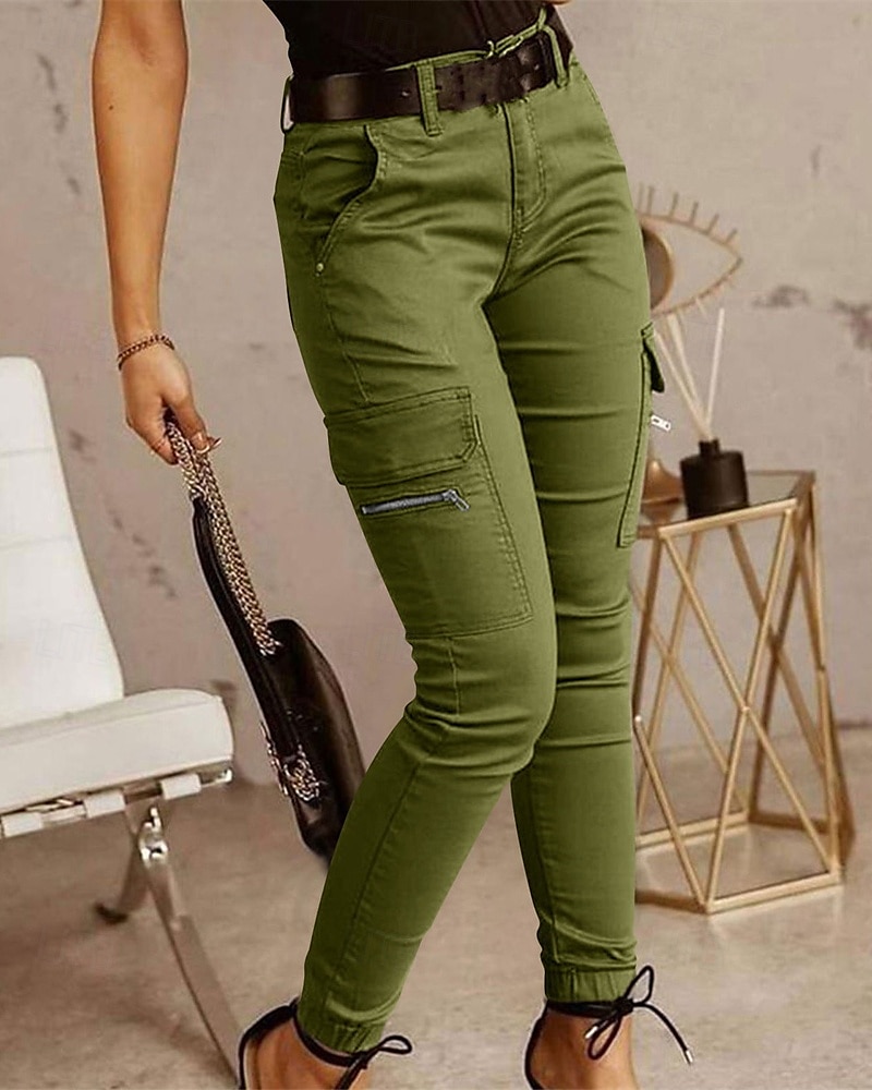 Women's Cargo Pants Pants Trousers Fashion Streetwear Full Length Natural Solid Colored Pocket Comfortable Micro-elastic Sports & Outdoor Daily Wear Dark Brown Black Light Green Army Green Spring Fall 2025 - $24.99 –P9