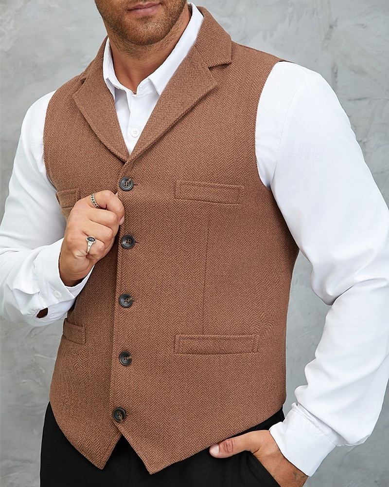 Herren Weste Gilet Urlaub Party Geschäft Mode Lässig Frühling Herbst Knöpfe Tasche Wollen Bequem Einfarbig Einreihig Ein-Knopf Flacher Kragen Normale Passform Braun Armeegrün Grau Weste 2025 - $38.99 –P2