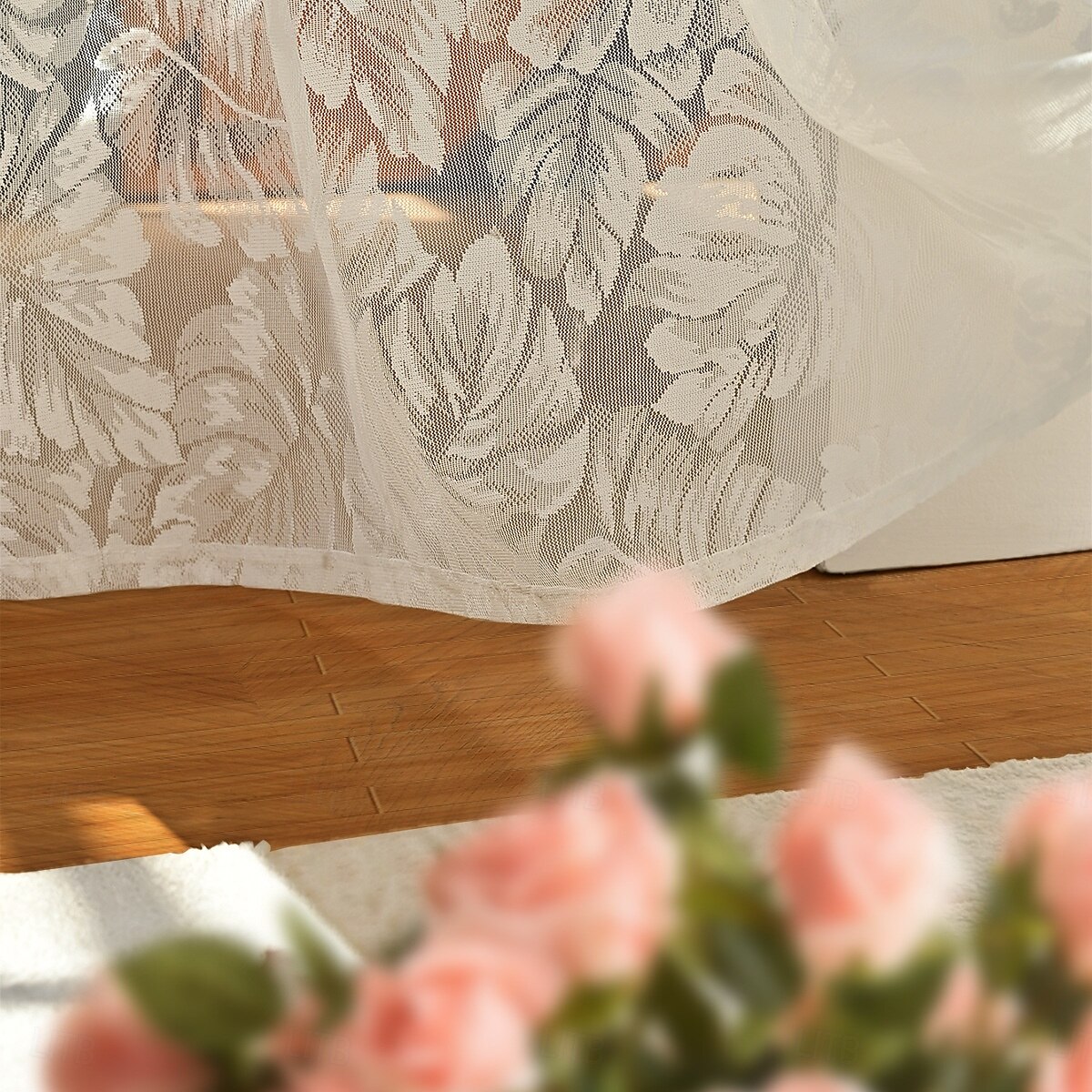 Fransk spetsgardiner lantgårdscalloped trim semi-transparent gardiner broderade fönstergardiner med krok vintage fönsterdraperier för vardagsrum sovrum 2025 - $13.99 –P2