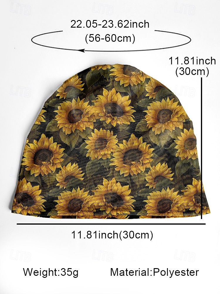 Women's sunflower print beanie cap, Lightweight stretch polyester casual hat, Soft and breathable headwear, Can be used as a neck gaiter, Suitable for casual wear, Outdoor activities and travel 2026 - $11.99 –P10