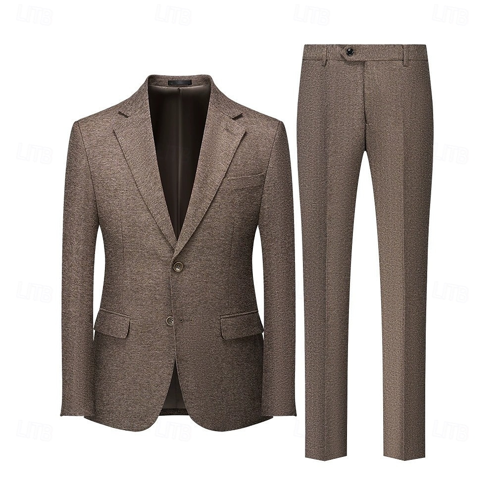heren wollen tweed pakken bruiloft zakelijk visgraat pakken bruin grijs retro formeel op maat 3-delig enkelrijs tweeknoops 2025 - $159.99 –P7