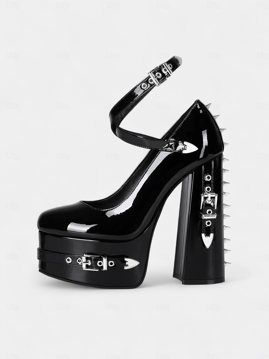 Femmes Chaussures à Talons Soirée Rivet Boucle Plateau Talon Bloc Bout Rond Punk PU Boucle Noir de 2025 ? $119.99 –P4