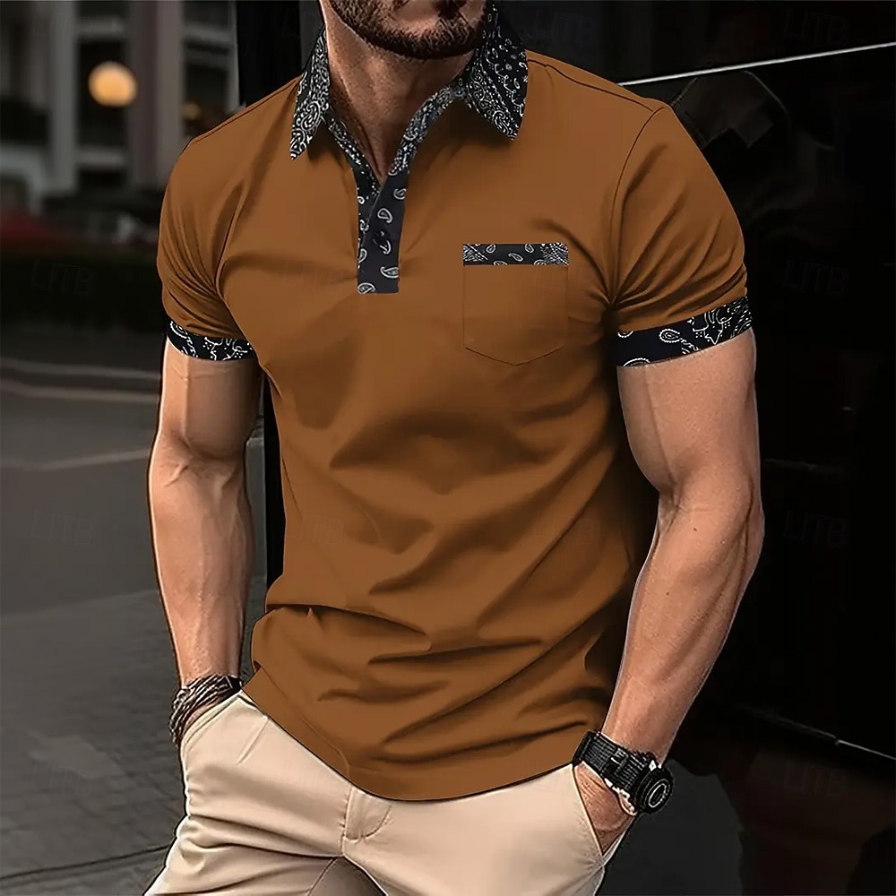 Men's Plain Golf Shirt Short Sleeve Polo Shirts Lapel Casual Business Casual Business Athleisure Pocket Buttons Summer Dark Brown Black Dark Green 2026 - $21.99 –P4