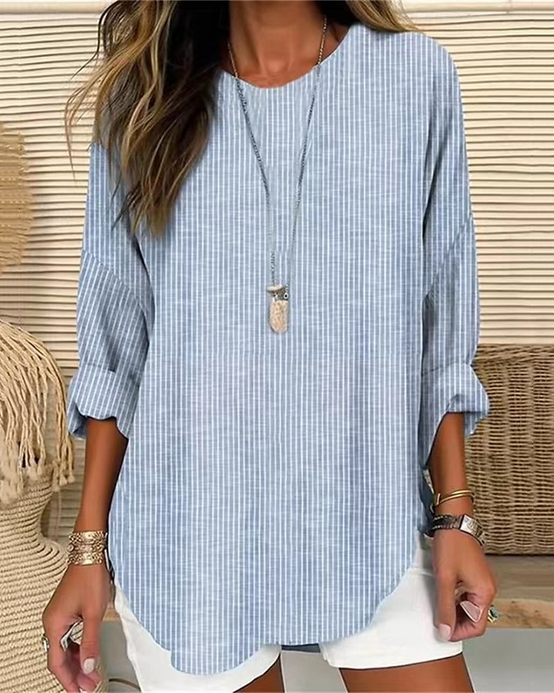 Women's T Shirt Tee Top Striped Fashion Modern Long Sleeve Crew Neck Regular Tops Daily Blue Gray Summer Spring 2026 - $24.99 –P2