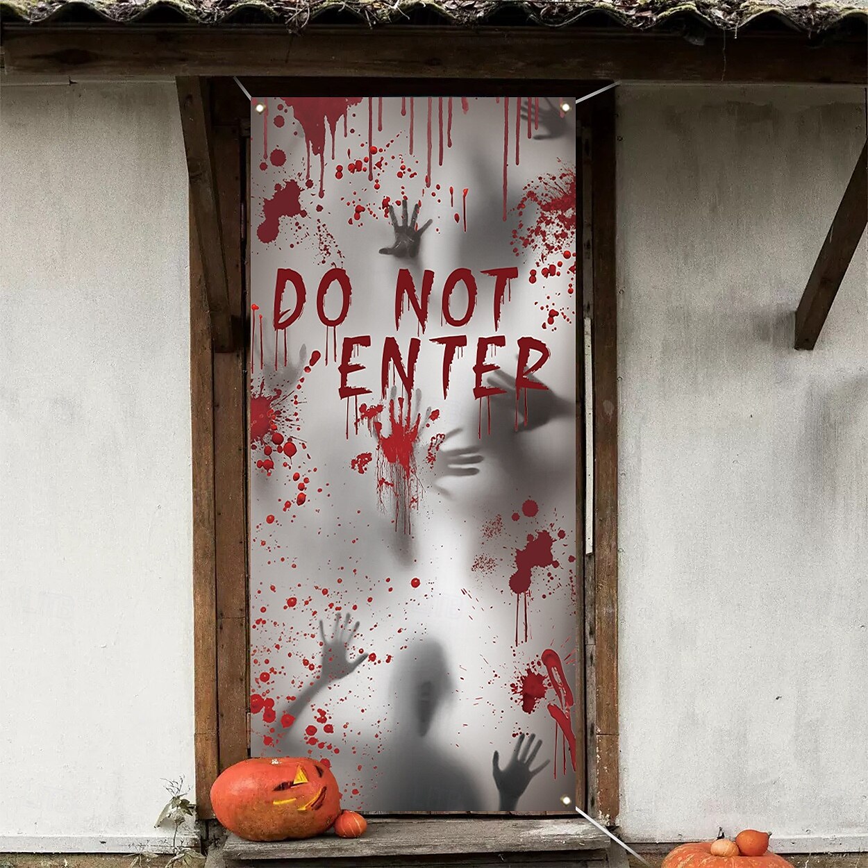 Halloweenský kryt na okno a dveře, látkové halloweenské dekorace na okno a dveře, strašidelný krvavý otisk ruky a stinná postava pro halloweenské dekorace strašidelného domu 2025 - $18.99 –P2