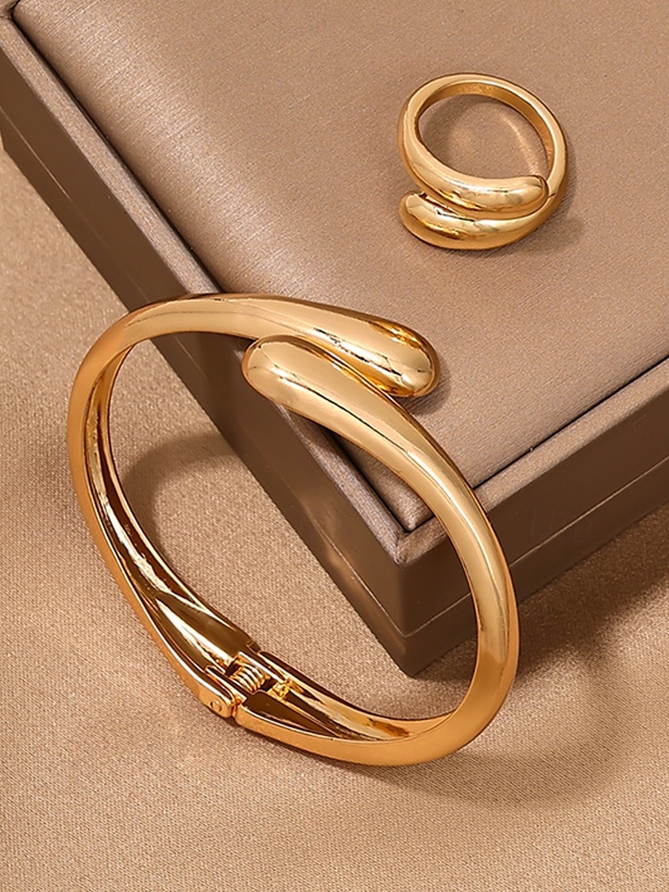 Set di collana, bracciale e anello in argento e oro da donna, gioielli dal design semplice e aperto per donne alla moda, adatti per feste, ufficio e look quotidiani eleganti. del 2025 a $14.99 –P7