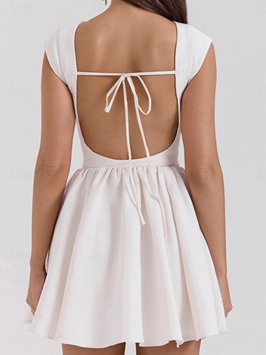 Damen Minikleid Figurbetontes Kleid Elegant Party Cocktail Hochzeit Outdoor Party Normale Passform Einfarbig Ärmellos Rundhalsausschnitt Schwarz Weiß Wein Sommer 2025 - $26.99 –P4