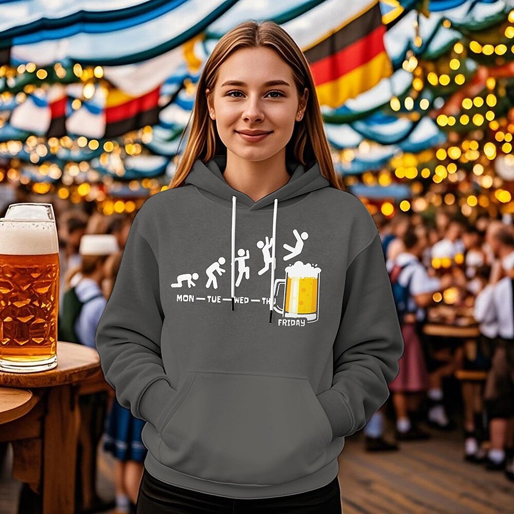 Pivo Oktoberfest Kapuce Tisk Přední kapsa Grafika Pro Dámské Dospělé Karneval Pivo Oktoberfest Horká ražba Dovolená Párty 2025 - $29.99 –P3