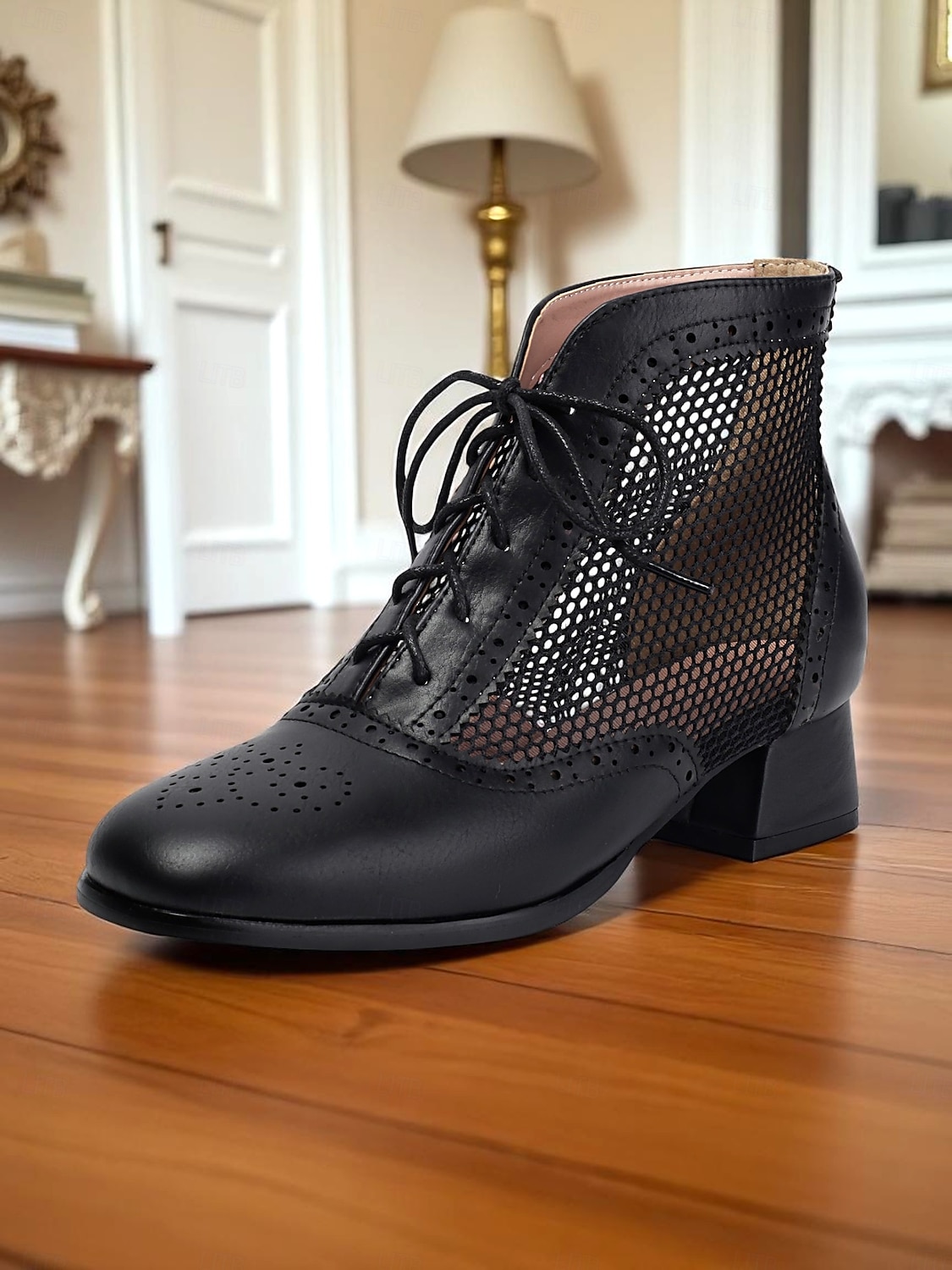 Bottes Oxford blanches en maille édouardienne pour femmes des années 1910 - Chaussures de danse à lacets vintage avec motif découpé et talons épais pour les soirées jazz d'été et les costumes rétro de 2025 ? $46.99 –P6