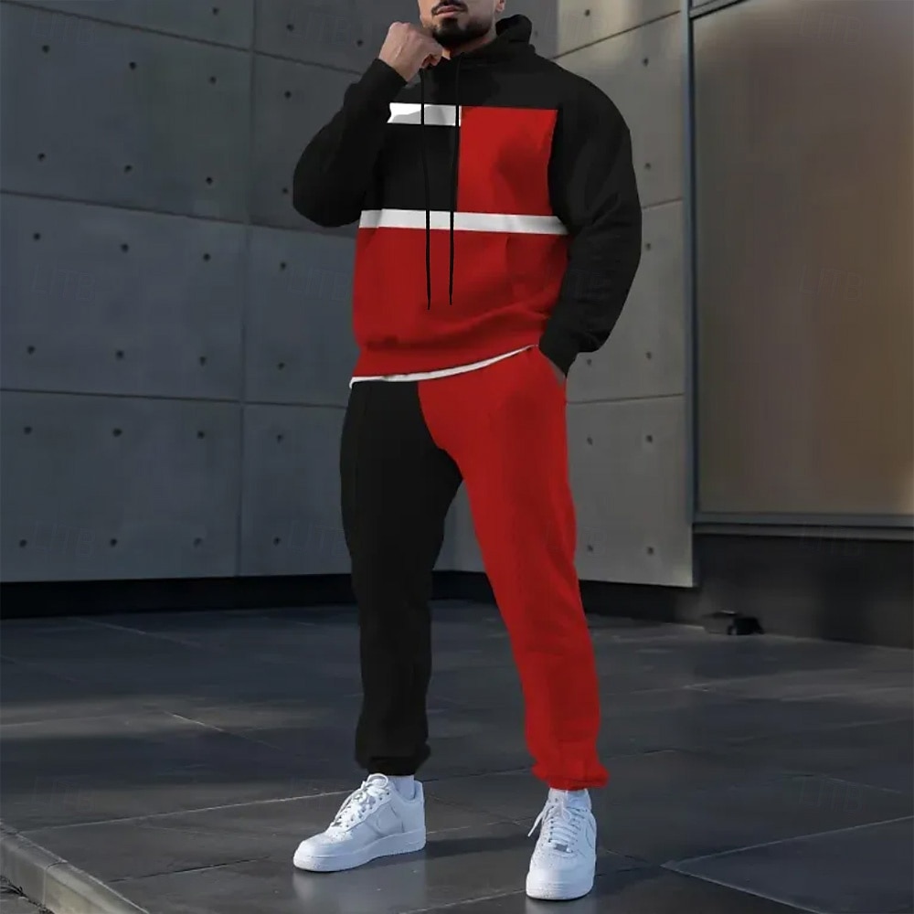 Férfi Színes 2db 3D pulóver készletek Tracksuit Kapucnis pulóver Hosszú ujj Hosszú nadrág Kapucni Alkalmi Napi Sportruházat 3D nyomtatás Tavasz Ősz Tél Rubin 2025 - $42.99 –P4
