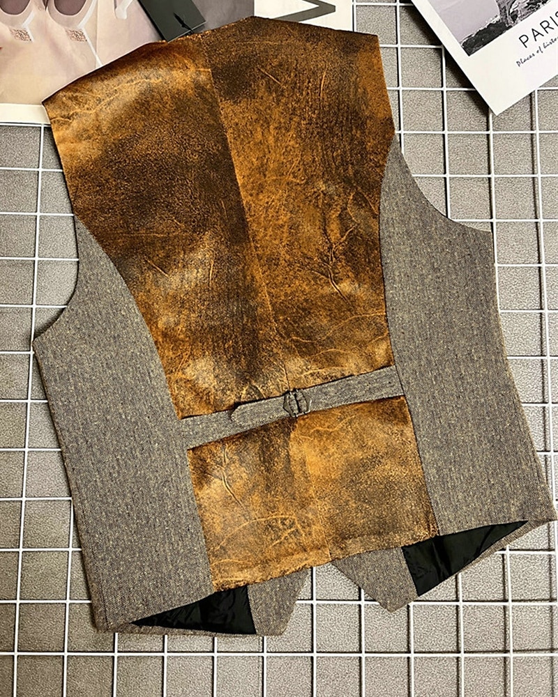 Herren Weste Gilet Urlaub Party Geschäft Mode Lässig Sommer Frühling Tasche Knöpfe Polyester Bequem Farbblock Einreihig Ein-Knopf V Ausschnitt Normale Passform Kaffee Weste 2025 - $31.99 –P2