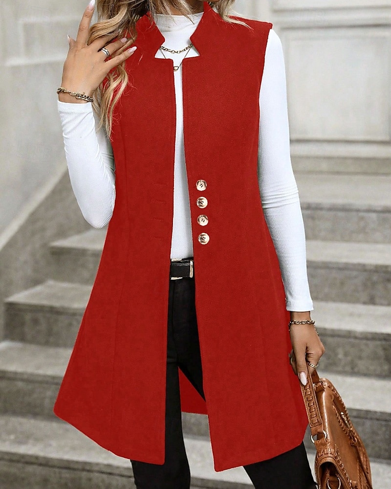 Per donna Gilet Caldo Confortevole Bottoni Moda Semplice Ferie Weekend Monopetto Lungo Scollo a V Vestibilità regolare Senza Maniche Capispalla Nero Rosso Albicocca Autunno Inverno del 2025 a $26.99 –P10