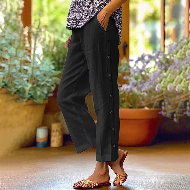 Damen Hose aus Baumwollleinen Abgeschnittene Hose Mode Lässig Knöchellang Mittlere Taille Einfach Elastischer Bund Atmungsaktiv Bequem Straße Alltagskleidung Ausgehen Schwarz Weiß Marineblau 2025 - $25.99 –P5