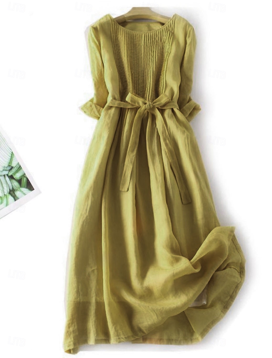 Women's Maxi Dress Cotton Linen Dresses Casual Dress Swing Dress Cotton Maxi Dress Basic Casual Vacation Daily Regular Fit Plain 3/4 Length Sleeve Crew Neck Yellow Pink Summer 2025 - $42.99 –P8