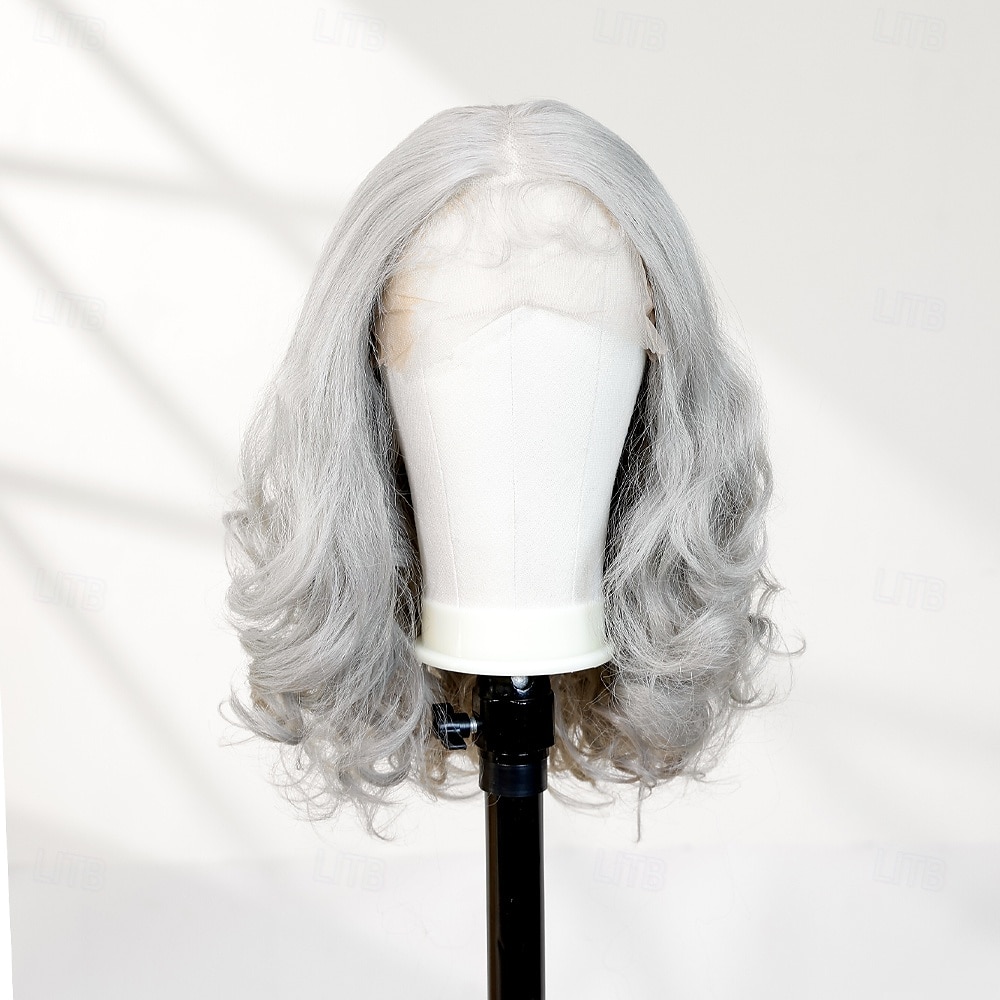 Peluca de encaje sintético Ondulado Grande Estilo 30 pulgada Negro Parte media 13x6 frente de encaje Peluca Mujer Peluca Gris plateado 2025 - $81.99 –P6