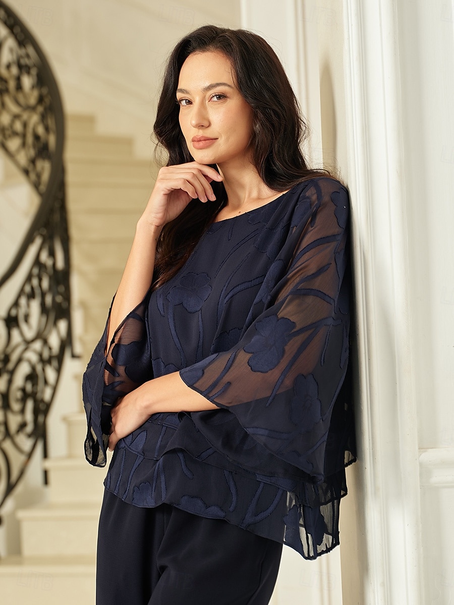 Dames Kanten overhemd Blouse Geklede topjes Chiffon-topjes Effen Kleur Bloemig Grafisch Elegant Stijlvol Basic Halve mouw Flutter mouw Boothals Normale tops Bruiloft gast Werk Dagelijks Asymetrische 2025 - $49.99 –P8