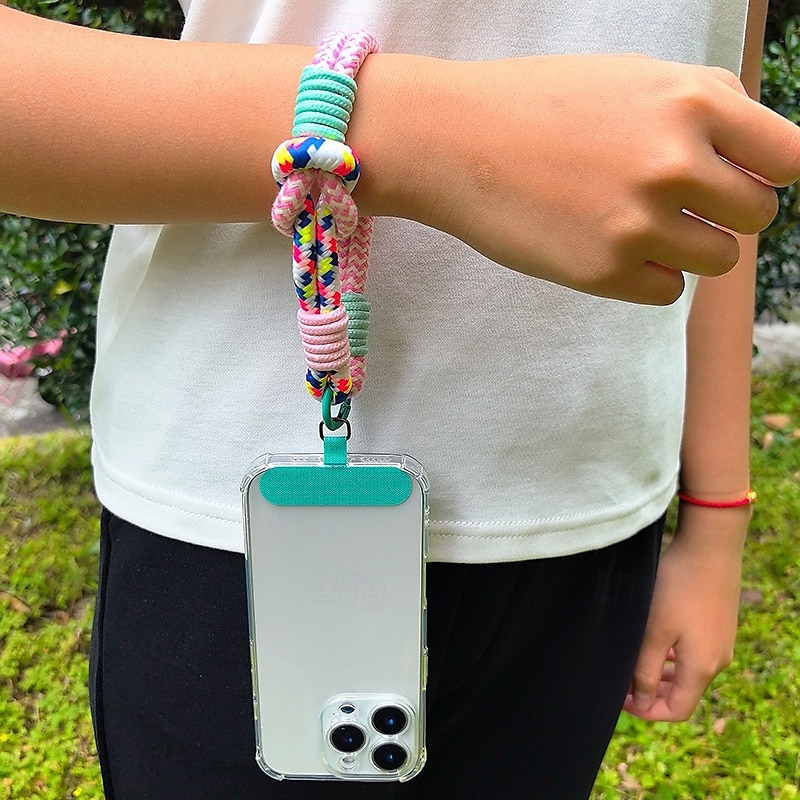 Cuerda corta de moda de dos pliegues a juego con colores, cuerda corta de muñeca simple, cuerda colgante de doble capa, firme y resistente, antirroturas y anticaídas, cuerda para colgar teléfonos 2025 - $11.99 –P2