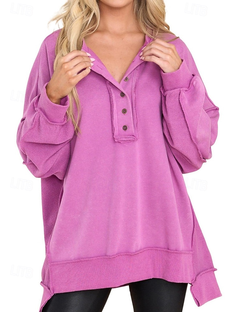 Damen Bluse Einfach Modern Lässig Langarm Rundhalsausschnitt Normale Oberteile Täglich Ferien Ausgehen Knöpfe Schwarz Weiß Rosa Wein Blau Herbst 2025 - $25.99 –P4