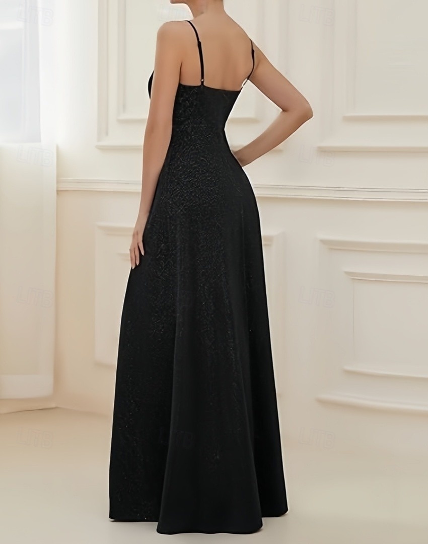 A-Linie Hochzeitsgast Kleider Elegantes Kleid Hochzeitsgast Verlobung Bodenlang Ärmellos V-Ausschnitt Lurex-Stoff mit Falten Raffung Schlitz 2025 - $158.99 –P2