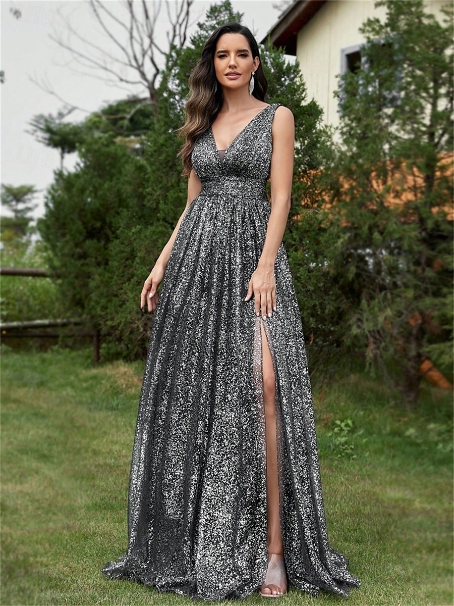 Robes de Quinceanera A-Line robe élégante robe formelle longueur de sol sans manches en V dos en sequins avec strass de 2025 ? $99.99 –P1