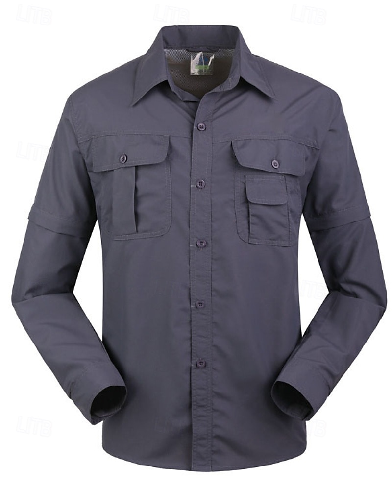 Herren Wanderhemd Wanderspitze Cargo-Shirt Langarm Umlegekragen Oberteil Außen Wasserdicht Winddicht Leicht Polyester Dunkelgrau Armeegrün Khaki Laufen Camping / Wandern / Höhlenforschung 2025 - $23.99 –P12