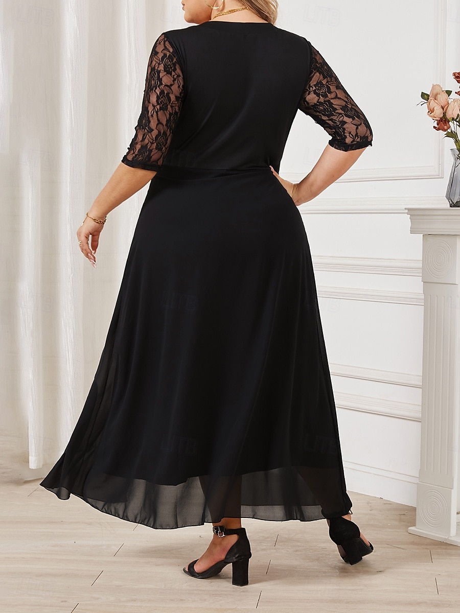 Damen Übergröße schwarzes kleid Einfarbig Rundhalsausschnitt Halbarm Sommer Frühling Elegant Midikleid Party Kleid 2025 - $44.99 –P3