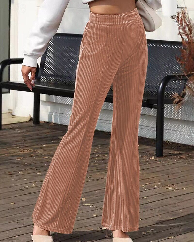 Per donna Pantaloni a zampa Pantaloni Eleganti Streetwear Casual Lunghezza intera Naturale Semplice Elastico in vita Comodo All'aperto Confortevole Vacanza Streetwear Marrone scuro Nero Rosa Autunno del 2025 a $19.99 –P6