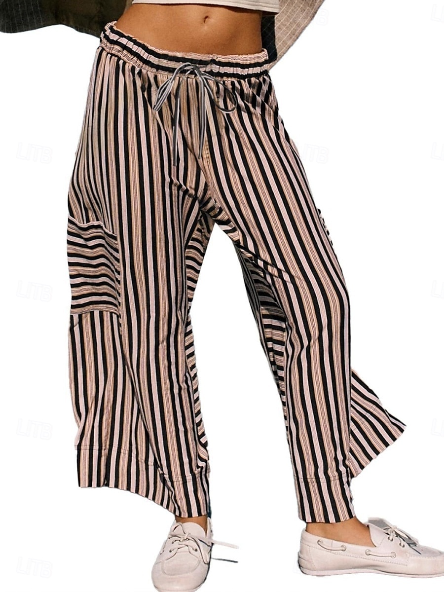 Per donna Gamba larga Chinos Moda Streetwear Lunghezza intera Vita Alta A righe Tasca Fascia Elastica Stampa Comodo Morbido Confortevole Micro-elastico All'aperto Streetwear Blu Arancione Marrone del 2025 a $24.99 –P4