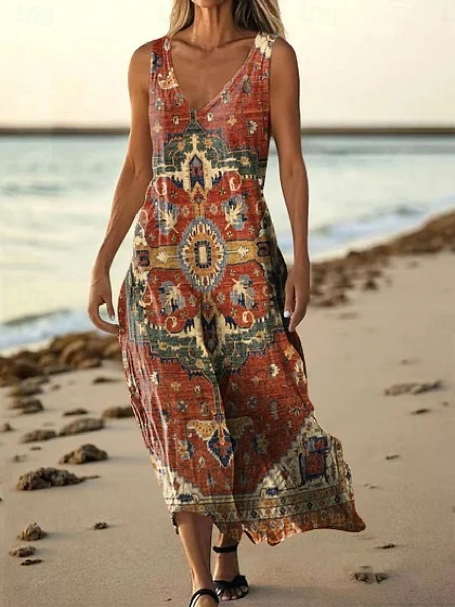 Damen Langes Kleid Maxikleid Freizeitkleid Trägerkleid Sommerkleid afrikanisch Täglich Ferien Strand Normale Passform Blumen Ärmellos V Ausschnitt Rosa Rote Marineblau Purpur Sommer 2025 - $20.99 –P7