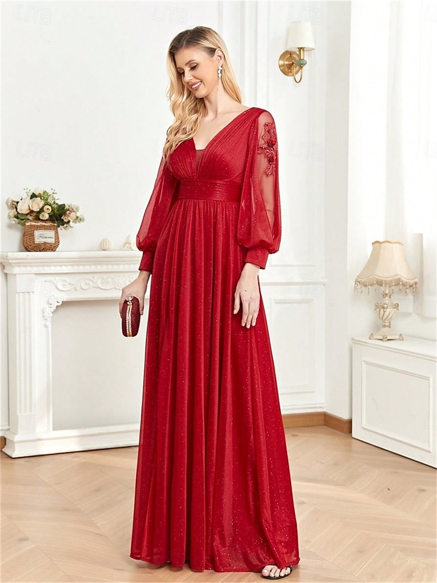 A-vonal Quinceanera Ruhák Elegáns Ruha Formális Esküvői Padló Hosszúságú Hosszú Ujjú V Nyak Sifon V Hátsó Ráncokkal Hasítékkal 2025 - $99.99 –P9