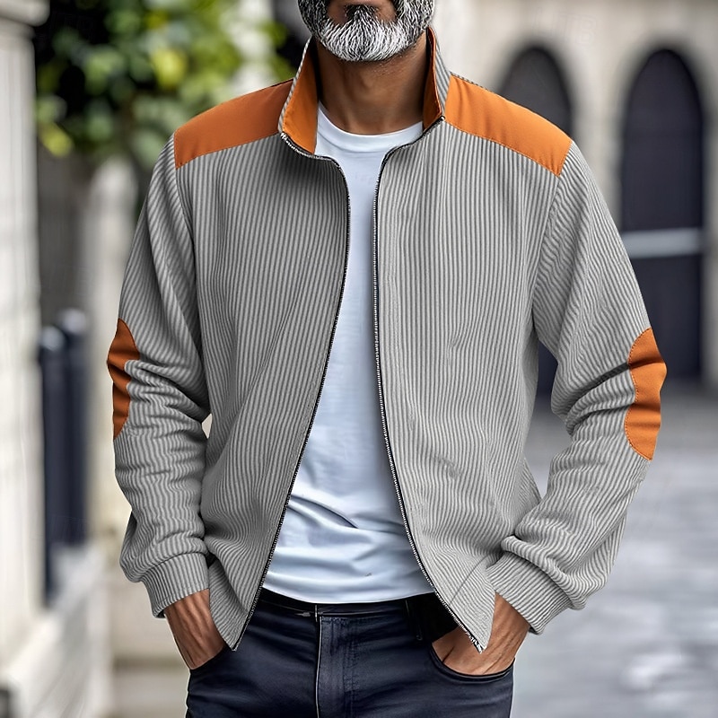 Men's Lightweight Jacket Corduroy Jacket Casual Jacket Vacation Daily Pocket Spring Fall Color Block Fashion Classic Stand Collar Regular Apricot Black White Yellow Wine Jacket 2025 - $29.99 –P11