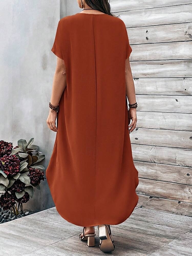 Pentru femei Rochii Midi Rochie A line Casual Zilnic Ieșire Simplu Manșon scurt În V Maro Închis Bleumarin Galben Albastru regal Vară 2025 - $29.99 –P8