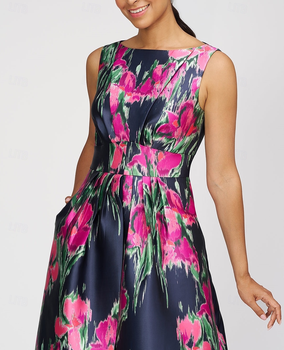 Jumpsuits A-Linie Abendkleid Elegantes Kleid Formelle Hochzeitsgast Bodenlange Ärmellos Boot-Ausschnitt Satin mit Blumenmuster Tasche 2025 - $157.99 –P3